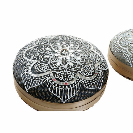 Korb-Set DKD Home Decor natürlich Schwarz Grau Weiß Bambus (24 x 24 x 13 cm) (34 x 34 x 20 cm) (3 pcs) (30 x 30 x 18 cm)