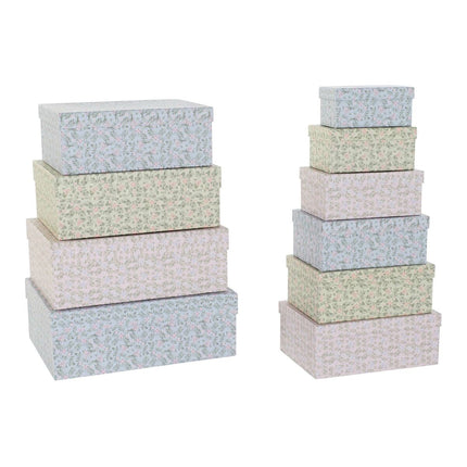 Satz stapelbarer Organizerboxen DKD Home Decor Blomster Pappe (43,5 x 33,5 x 15,5 cm)