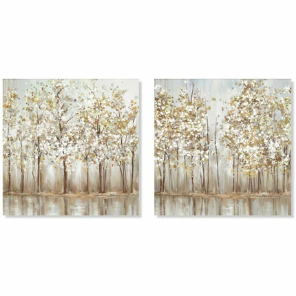 Leinwand DKD Home Decor Bäume Traditionell 90 x 2 x 90 cm (2 Stück)