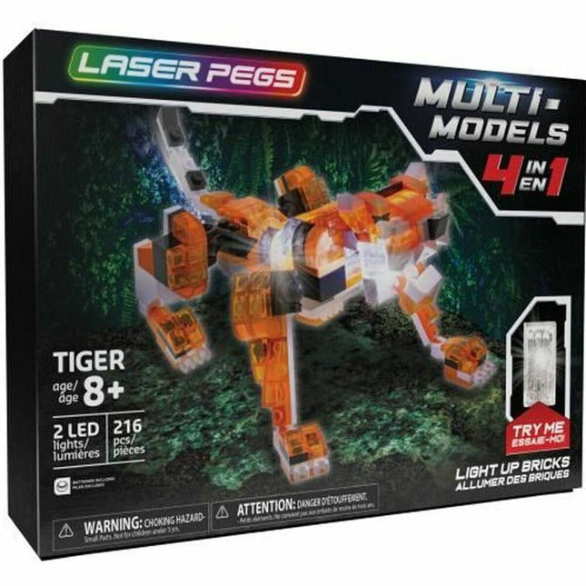 Figur mit Gelenken Laser Pegs Red Tiger - 4 in 1 + 8 Jahre LED Leicht 216 Stücke