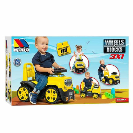 Rutschauto Moltó 3x1 Wheels & Blocks grün 89 cm 10 Stücke