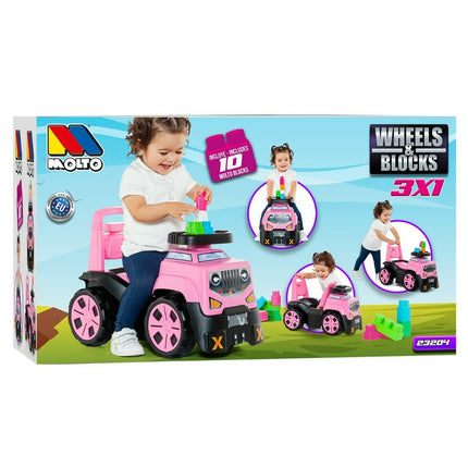 Rutschauto Moltó 3x1 Wheels & Blocks Rosa 89 cm 10 Stücke