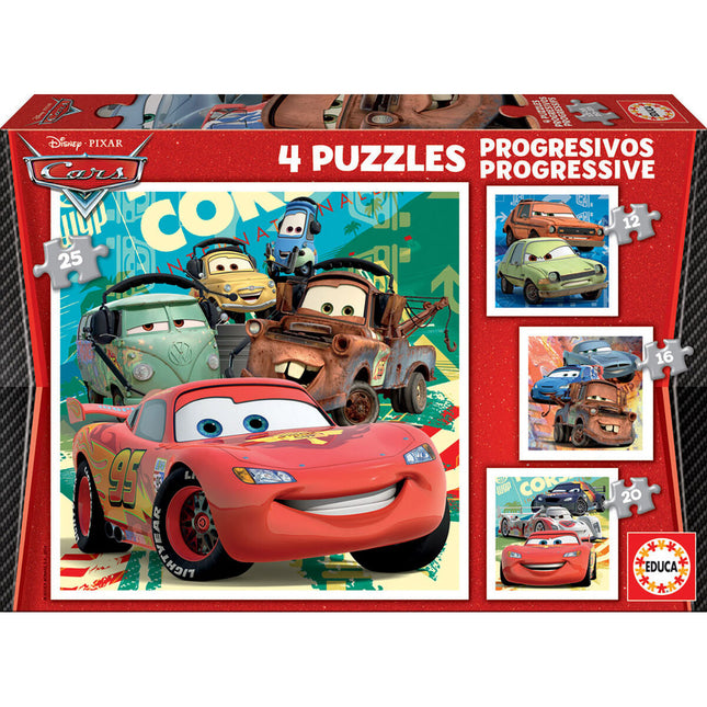 Set mit 4 Puzzeln   Cars Let's race         16 x 16 cm
