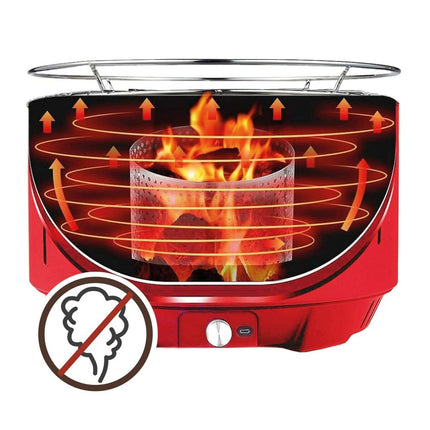 Grill Tragbarer Aktive kreisförmig Keine Rauch Rot Edelstahl Eisen 34 x 24 x 34 cm