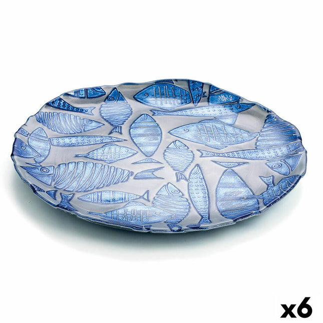 Flad plade Quid Mar de Viento Blau Glas (Ø 32 cm) (Pack 6x)