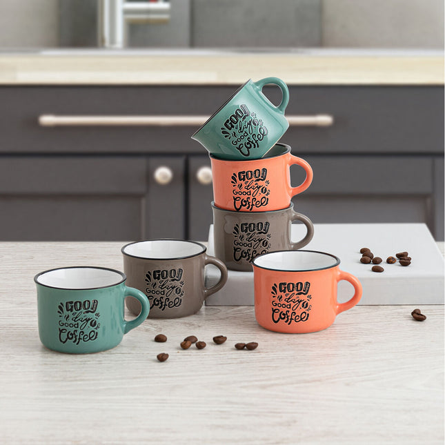 Tassensatz Quid Frappe Deco 6 Stück aus Keramik Bunt (80 ml)