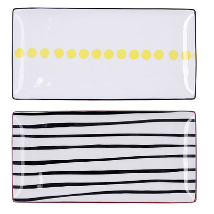 Tablett für Snacks Bidasoa Zigzag rechteckig Bunt aus Keramik 30,5 x 15 x 2 cm