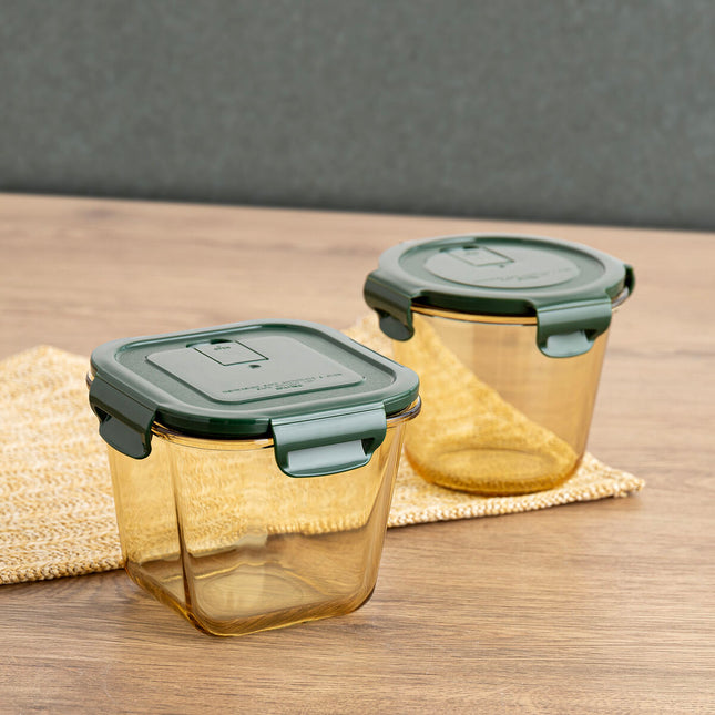 Lunchbox hermetisch Bidasoa Infinity kreisförmig grün Gelb Glas 700 ml