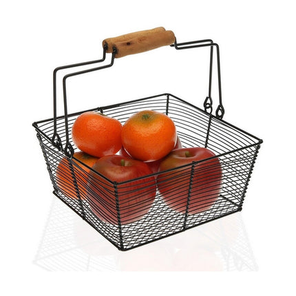 Obstschale Schwarz karriert Holz Metall (22,5 x 10 x 22,5 cm)