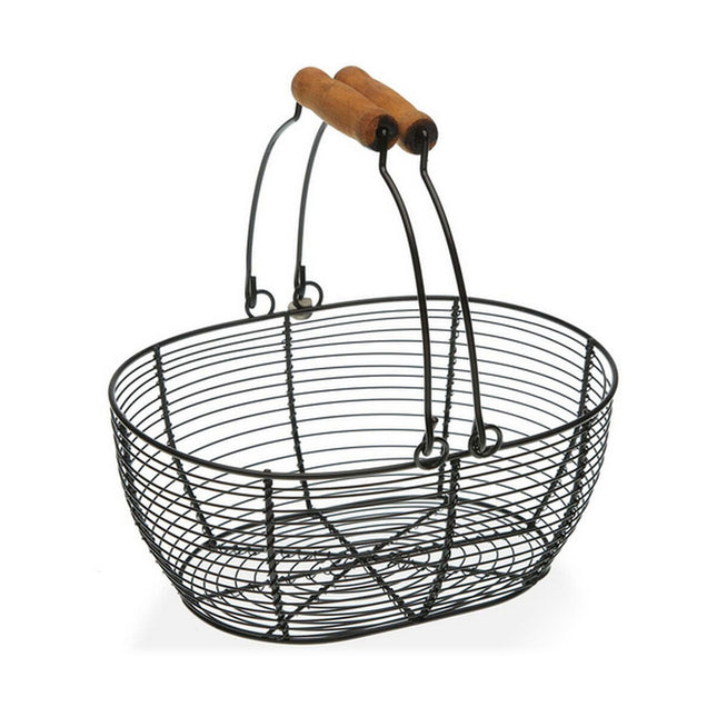 Obstschale Versa Schwarz Oval Metall Holz Stahl (18 x 9,5 x 23,5 cm)