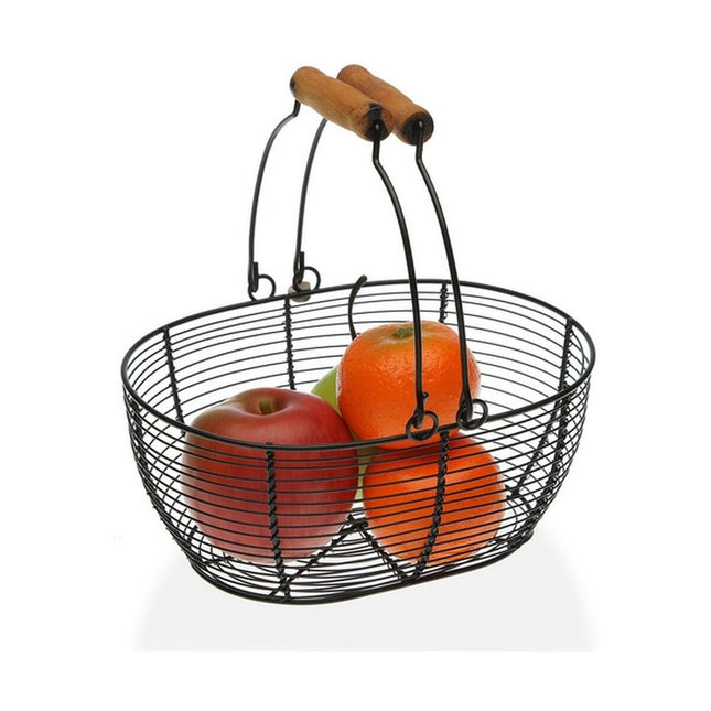 Obstschale Versa Schwarz Oval Metall Holz Stahl (18 x 9,5 x 23,5 cm)