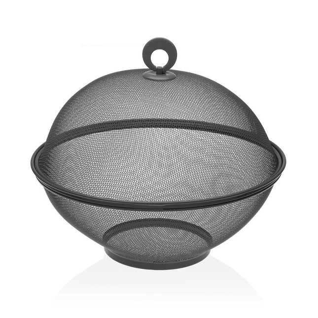 Obstschale Versa Grau mit Deckel Metall Stahl (28 x 28 x 28 cm)