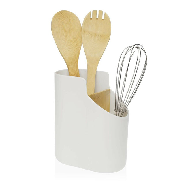 Gefäß für Küchenutensilien Versa Weiß 8,5 x 17,6 x 15 cm ABS Bambus