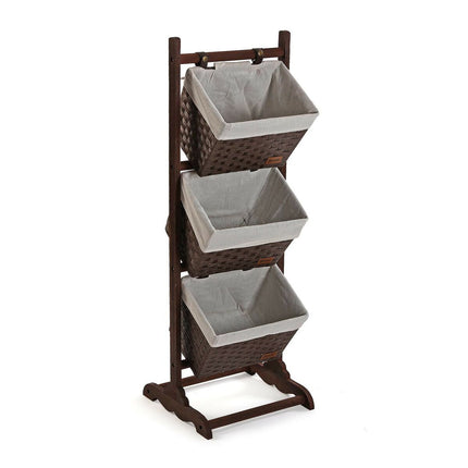 Badezimmerregal Versa Dunkelbraun 3 Körbe Holz Baumwolle Rattan 35 x 102 x 35 cm