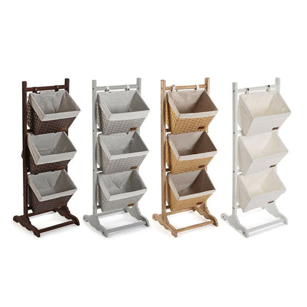 Badezimmerregal Versa Dunkelbraun 3 Körbe Holz Baumwolle Rattan 35 x 102 x 35 cm