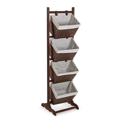 Badezimmerregal Versa Dunkelbraun 4 Körbe Holz Baumwolle Rattan 35 x 125 x 35 cm