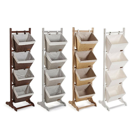 Badezimmerregal Versa Dunkelbraun 4 Körbe Holz Baumwolle Rattan 35 x 125 x 35 cm