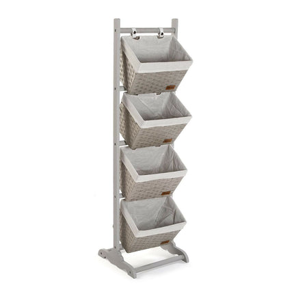 Badezimmerregal Versa Grau 4 Körbe Holz Baumwolle Rattan 35 x 125 x 35 cm