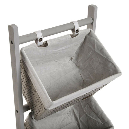 Badezimmerregal Versa Grau 4 Körbe Holz Baumwolle Rattan 35 x 125 x 35 cm