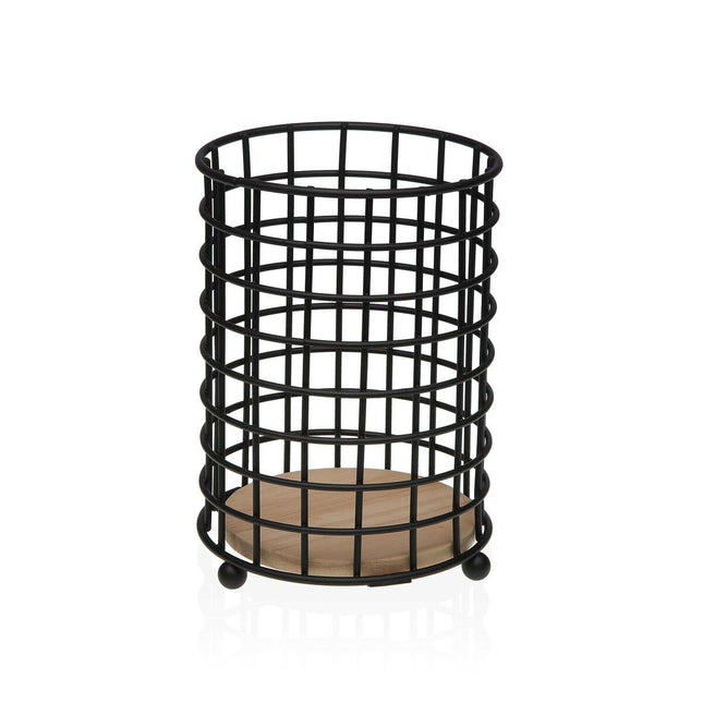 Besteckkasten Versa Schwarz Holz Kautschukholz Stahl Eisen 12,5 x 17,5 x 12,5 cm