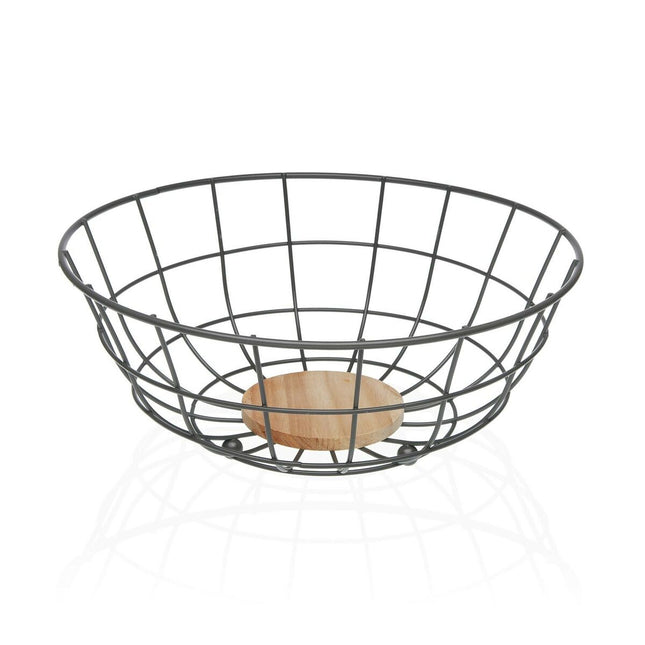Obstschale Versa Grau 28 x 12 x 28 cm Holz Kautschukholz Stahl Eisen