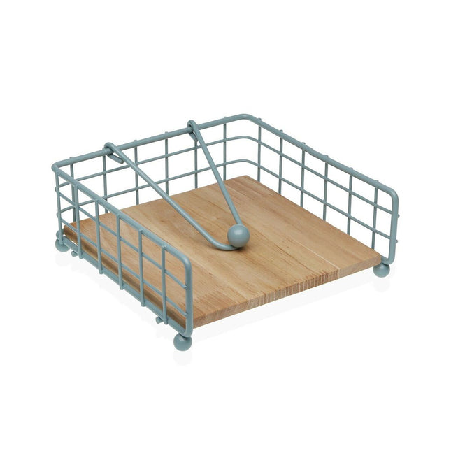 Serviettenring Versa Blau Holz Kautschukholz Stahl Eisen 19,5 x 7 x 19,5 cm