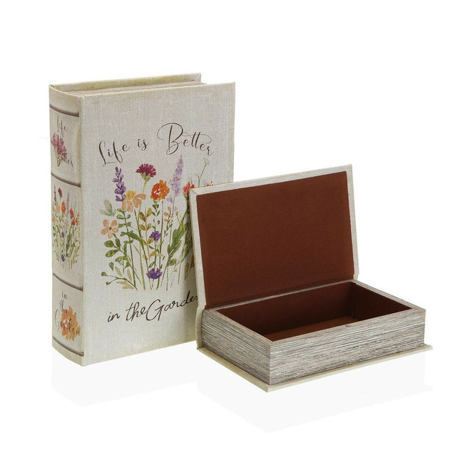 Dekorative Box Versa Buch Blomster Leinwand Holz MDF 7 x 27 x 18 cm