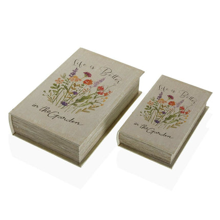 Dekorative Box Versa Buch Blomster Leinwand Holz MDF 7 x 27 x 18 cm