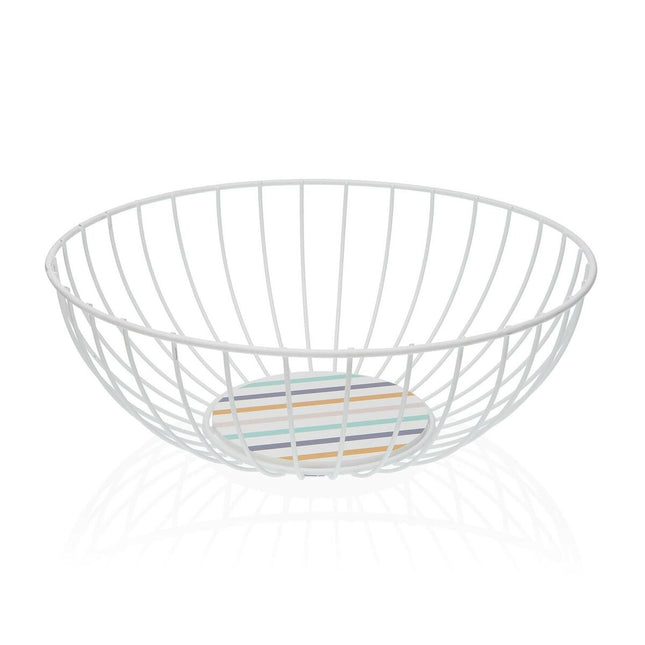 Obstschale Versa Jasper Weiß Metall Stahl Holz MDF 28 x 10 x 28 cm