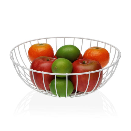 Obstschale Versa Jasper Weiß Metall Stahl Holz MDF 28 x 10 x 28 cm