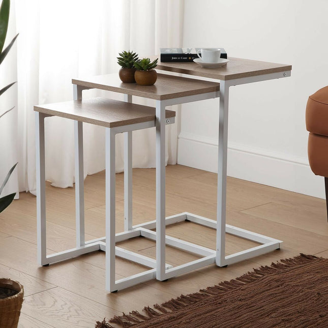 Set mit 3 Tischen Versa Weiß Metall Holz MDF 30 x 60 x 46 cm