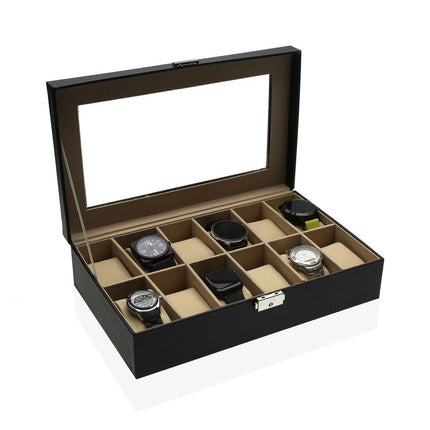 Uhrenbox Versa Schwarz Polypropylen Polyskin 20 x 8,5 x 32,5 cm