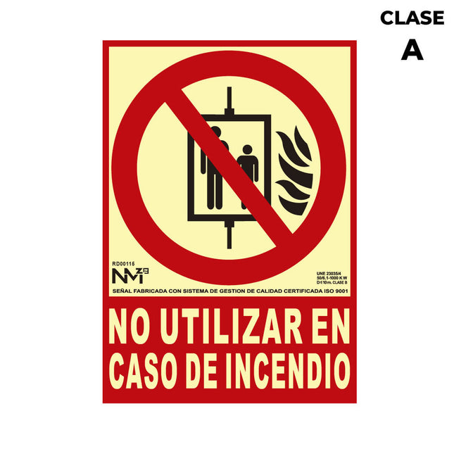 Schild Normaluz No utilizar en caso de incendio PVC (21 x 30 cm)