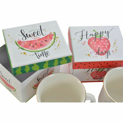 Henkelbecher DKD Home Decor Rot grün Porzellan Obst (360 ml) (2 pcs)