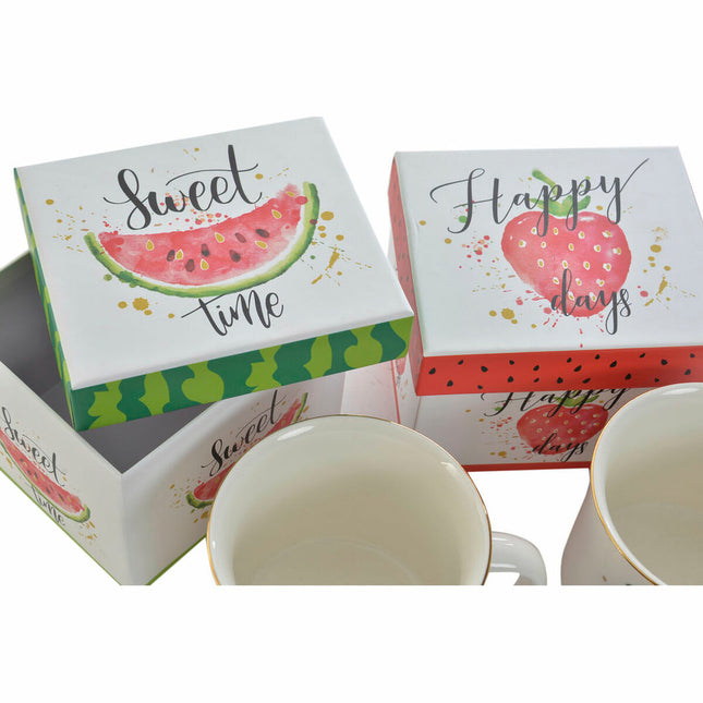 Henkelbecher DKD Home Decor Rot grün Porzellan Obst (360 ml) (2 pcs)