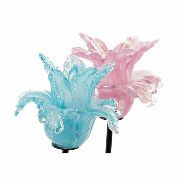 Kerzenschale DKD Home Decor Kristall Blau Rosa Metall 12 x 12 x 24 cm (2 Stück)