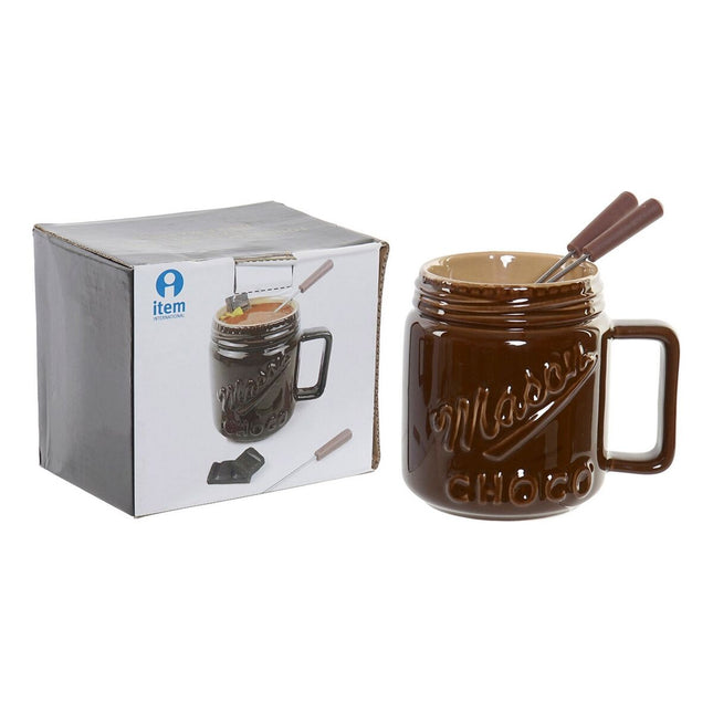 Schoko Fondue Set DKD Home Decor Porzellan Braun Stahl Edelstahl