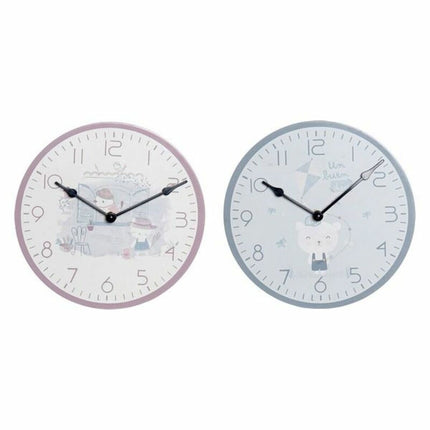 Wanduhr DKD Home Decor Blau Rosa Für Kinder Kunststoff Fugl Holz MDF 24 x 3 x 24 cm (2 Stück)