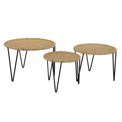 Set mit 3 Tischen DKD Home Decor Braun Schwarz natürlich Metall Schnur 62 x 62 x 40 cm
