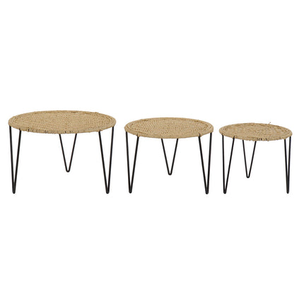 Set mit 3 Tischen DKD Home Decor Braun Schwarz natürlich Metall Schnur 62 x 62 x 40 cm