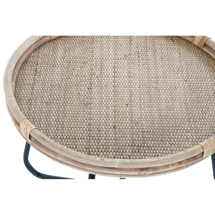 Beistelltisch DKD Home Decor Schwarz Metall Braun Rattan (57 x 57 x 47 cm)