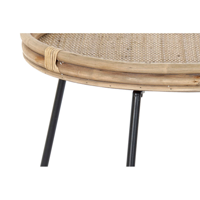 Beistelltisch DKD Home Decor Schwarz Metall Braun Rattan (57 x 57 x 47 cm)
