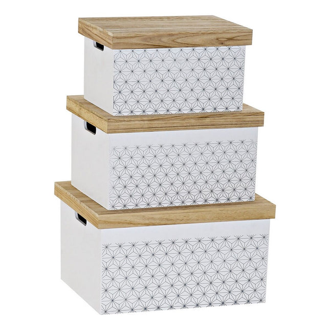 Satz stapelbarer Organizerboxen DKD Home Decor natürlich Weiß Beidseitig (42 x 31 x 24 cm)