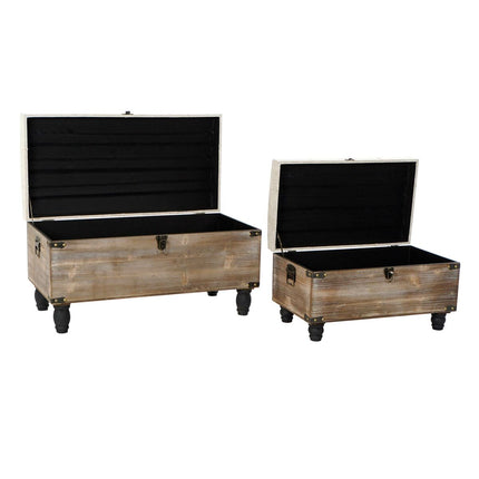 Kofferbank DKD Home Decor 2 Stücke Beige Holz Polyester (80 x 40 x 44 cm)