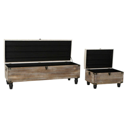 Bettfußbank DKD Home Decor Braun Creme 3 Stücke Holz Polyester Traditionell (119 x 41 x 42 cm) (3 pcs)