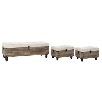 Bettfußbank DKD Home Decor Braun Creme 3 Stücke Holz Polyester Traditionell (119 x 41 x 42 cm) (3 pcs)