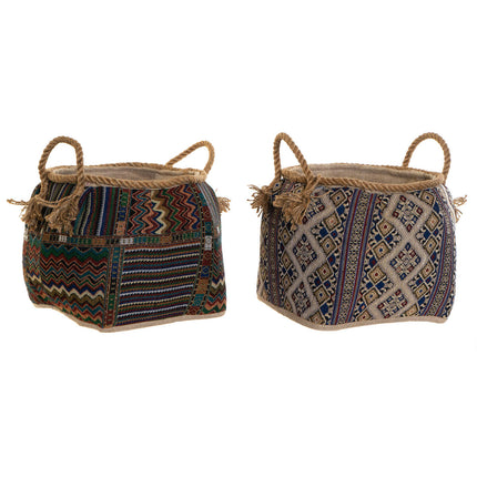 Korb DKD Home Decor 30 x 30 x 30 cm Naturfaser Boho (2 Stück)