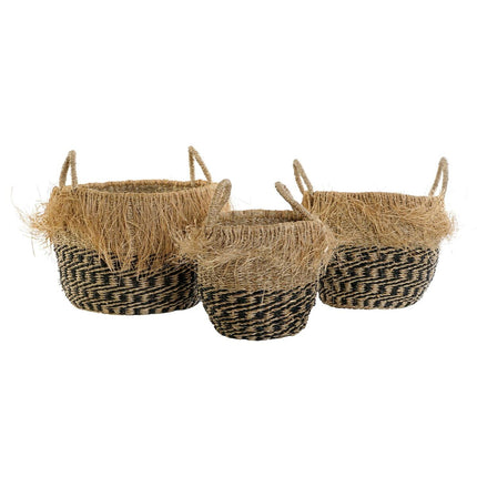 Korb-Set DKD Home Decor Kolonial Faser Randbereich (40 x 40 x 30 cm)
