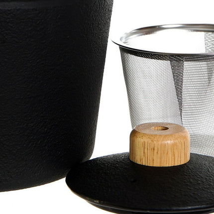 Teekanne DKD Home Decor 19 x 17 x 17,2 cm Schwarz Edelstahl 1,3 L Holz MDF