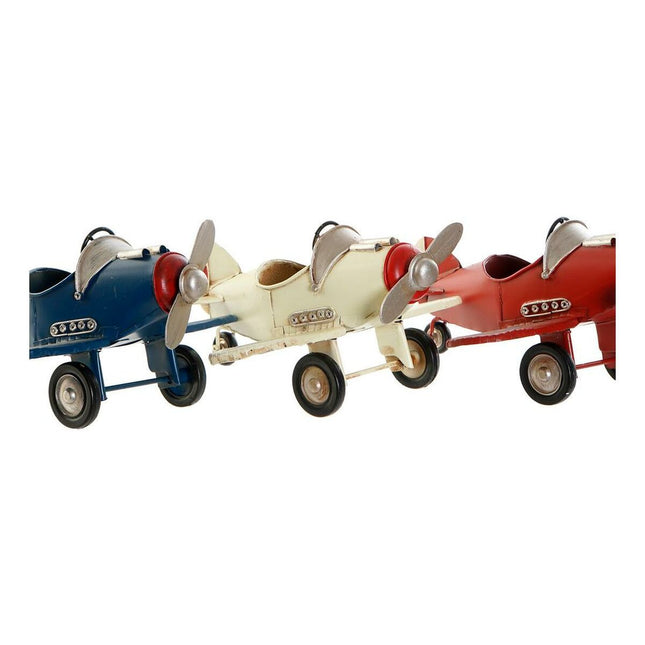 Fahrzeug DKD Home Decor Dekorativ 17,5 x 18 x 10 cm Rot Blau Weiß Vintage Flugzeug (3 Stücke)